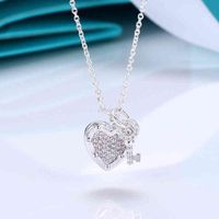 Love Key Heart Shaped Diamond Pendant Necklace S925 Sterling...