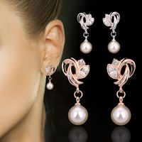 Dangle & Chandelier Double Fair Drop Dangle Earrings Fashion Cubic Zirconia Rose Gold Silver Color Simulated Pearl Beads Jewelry For Women D