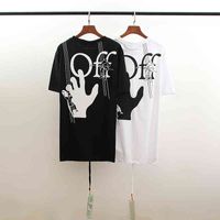 Off Tide Brand Ow Hand Graffiti Letter Printing Short Sleeve T-shirt High Quality European Version Loose Men and Women Lovers Base Factory Outlet