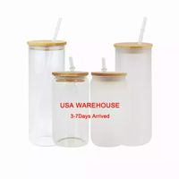 USA Stock 16oz Sublimation Glass Blanks mit Bambusdeckel gefrostetem Bier Dose Borosilikat Becher Mason Jar Cups Becher mit Plastikstroh