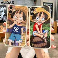 Kawaii One A Piece Luffy Anime Phone Väska till iPhone XS Max XR X 7 8 11 12 Plus Pro se 2020 Mini Candy Soft Back Cover TPU Coque AA220325