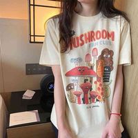 T-shirt feminino sonho o cogumelo bonito camiseta harajuku vintage 80s 90s algodão manga curta kawaii gráfico engraçado tee streetwear roupas b7k6
