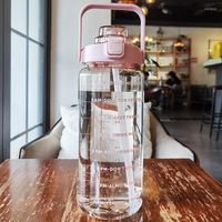 Wasserflaschen Outdoor Flasche gro￟e Kapazit￤t Tragbares transparent mit Sprungabdeckungszeitskala Reminder Forsports Fitneswater