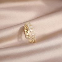 Cluster Rings Fashion Jewelry 14K Real Gold Plated Zircon Hollow Geometric Ring Elegant Women's Opening Adjustable Daily Work Accessorie