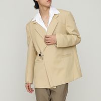 Erkek Takım Elbise Blazers Tek Göğüslü Zincir Dekore Düğme Blazer Erkekler Siyah Kahve Genç Moda Takım Elbise Ceket M-3XL