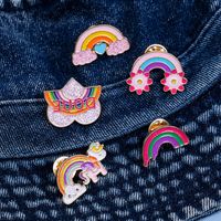 Creative Cartoon Rainbow Brooches Set 5pcs Gold Plated Enamel Paint Badges for Girls Alloy Lapel Pin Denim Shirt Punk Jewelry Gift Bag Hat Accessories