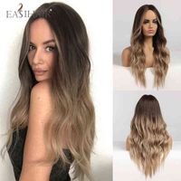 Hair Synthetic Wigs Cosplay Easihair Long Body Wave Wigs Ombre Black Brown Blonde Synthetic Cosplay Middle Part Natural Heat Resistant for Women