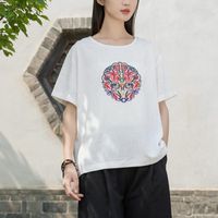 Vêtements ethniques Coton d'été Coton et lin Top Style Chinois Round Coul Broidé Courtette courte