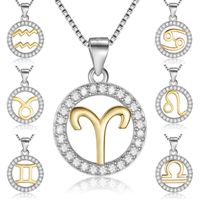 Kaletine Pure 925 Sterling Silver Horoscope Colares CZ Signs of Zodiac Charm for Women Constellations Netlace Pendant Netclace