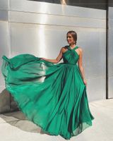 Simple Green Sleeveless A Line Backless Prom Dresses 2022 Women Elegant Long Vestidos De Noche Evening Robes Cocktail Gowns
