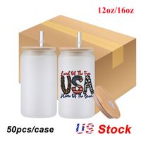 US -Stock 16oz Sublimation Clear Glass Tumblers 12oz Frosted Cola Dose Ice Watter Flaschen Bambus Deckel Cocktail Cups Whisky Kaffeetasse Eiste Tee -Jar -Tassen