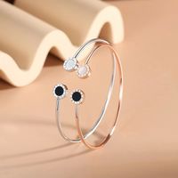 Simple Daily Life Women Fashion Sterling Silver Bangle White Mother-of-pearl Onyx Inlaid Ladies Open Bracelets Jewelry Accessories Girl's Gifts
