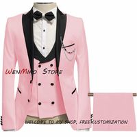 Men's Suits & Blazers Suit For Men Wedding Groom Tuxedo Point Lapel Double Breasted Vest Blazer Pants Formal Party Dress Jacket Costume Homm