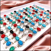 Anéis de banda jóias moda 30 PCs/lote Turquoise Gem Pinhestone Bohemian Style Siery Lovers Mulheres e homens Droga de casamento retro D D