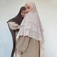 민족 의류 3 레이어 khimar abaya dubai turkish 베일의 옷 시폰 긴 가운 무슬림 여성을위한 긴 가운 niqab hijab robe de priere isl