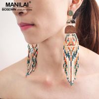 Dangle & Chandelier Bohemian Handmade Beaded Long Tassel Earrings For Women Multicolor Beads Statement Ethnic JewelryDangle