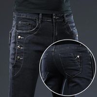 Мужские джинсы хлопковые брюки зашнуруют джинсовые брюки черно -серая тощая тонкая хип -хоп