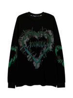 Houzhou Gothic Punk Green Print Long Sleeve Thirts Thirts Women Grunge Harajuku Streetwear Hippie O-Neck Black Top Pullover