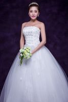 Vestido de bridal vestido de princesa sin tirantes con flores pegajosas muestra la gasa blanca magra 2022 Nuevo