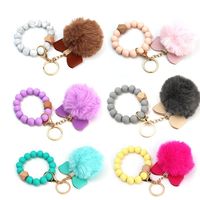 Keychains Lovely Fresh Spring And Summer Yellow Silicone Beads PU Bow- Knot Hairball Personalized Customized Round Bracelet Key ChainKeychai