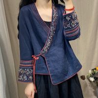 민족 의류 여성 패션 빈티지 청사 탑 코트 전통 중국어 스타일 레트로 우아한 qipao 가운 가운 셔츠 블라우스 오리엔탈