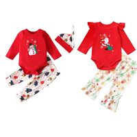Giyim Setleri Bebek Erkek Kız Noel temalı uzun kollu set Xmas Boy Yuvarlak Boyun Top Noel Ağacı Baskılı Pantolon Şapkası 3 PCSCLOTHING