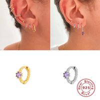 Hoop & Huggie Sterling Silver Earring Hoops Earrings For Woman Engagement CZ Korean Romantic Purple Bling Crystal Pendientes OorbellenHoop