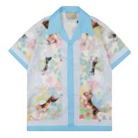 2022 Lüks Erkekler Sıradan Gömlek Tasarımcısı Tişört Erkekler Moda Kaplan Mektubu V İpek Bowling Sıradan Gömleğin Mens İnce Fit Kısa Kollu Elbise M-3XL