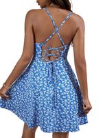 floral Print Crisscross Lace Up Back Cami Dress Without Belt k1K8#