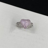 Modedesigner Herz Pink CZ Diamond Ring Ohrring Frauen Choker Kette Chunk Statement Halskette Armband Bijoux Lady Party Hochzeitsliebhaber Juweliergeschenk Geschenk