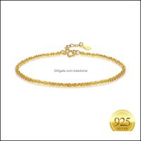 Charm Bracelets Jewelry 2Mm 925 Sterling Sier Adjustable Bracelet Minimalism Thin Snow Rock Chain For Women 18K Gold Plated Fine Drop Delive