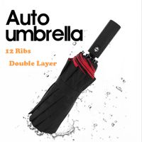 12 Rippen Drei-Folding-Regenschirmautomatikunny- und regnerische Regenschirme Dicke Tuch Extended Griff Wetter Dual-Use Folding-Regenschirm Ultraleicht für den Betrieb