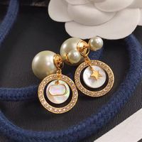 Diamond Luxury Stud Pearl Earrings Vintage Accessories Coppe...