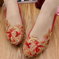 3cm low heel luxury handmade red gold lace party pumps shoes woman ladies girls proms dress anniversary dancing red shoe263v