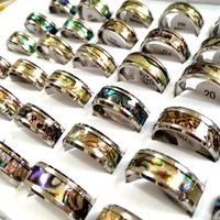 Whole 50pcs Unique Vintage Men Women Real Shell Stainless Steel Rings 8mm Band Colorful Beautiful Wedding Rings Seaside Party 276k