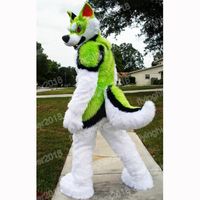 Hallowee Green White Husky Dog Mascot Costume Cartoon Anime theme character Carnival Adult Unisex Dress Christmas Birthday Party Outdoor Outfit
