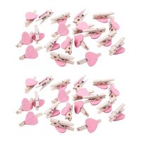 Objets décoratifs figurines mini amour coeur forme clips en bois message po porte-carte carte de papier piches décor - rose 40 pcs