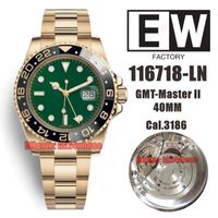 Orologi di alta qualità EWF 116718-LN 40mm GMT 904L SS BEZEL Ceramica Cal.3186 2836 Orologio da uomo automatico Dialcero verde 18K bracciale oro orologio da polso