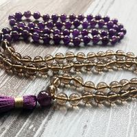 Chains Amethysts Smoky Q-uartz Mala Necklaces 108 Meditation Beads Necklace Buddhist Prayer Purple Tassel Chakra Jewelry