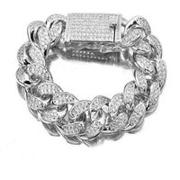 Real Solid 925 Silver Mens Miami Cuban Link Bracelet Water Diamonds 12mm Hip Hop229n