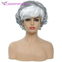 Synthetic Hair Ladies Wig Short Curly Haircut Mix Grey Color Wig with Bangs Halloween Costume Party Old Lady