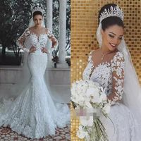2021 White Latest Vintage Mermaid Scoop Wedding Dresses Long Sleeves Applique Lace up Bridal Wedding Gowns Bride Dresses232g