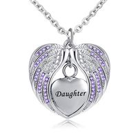 Birthstone Charm pendant Memorial Urn Necklace Stainless Steel Waterproof Angel Wing Keepsake Cremation Jewelry for Daughter269u