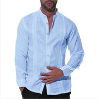 Men' s Cuban Shirts Linen Casual Long Sleeve Button Down...