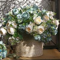 Fleurs décoratives couronnes 32 cm chic de soie bleu pavon bleu bouquet de fleurs artificielles accessoires huile peinture rose faux country mariage fal