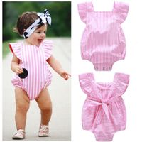 0-18 Months Baby Romper Girls Clothes Sleeveless Bodysuits Pink Striped Newborn Summer One Piece Infant Clothing Child Set