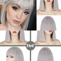 Hair Synthetic Wigs Cosplay Short Synthetic Silver Gray Bob with Bangs Straight Wigs for Women Cosplay Daily Party Red Blackpink Wig