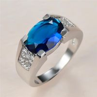 Anelli di nozze di lusso maschio femmina anello di pietra di cristallo blu fascino argento color classico coinvolgimento dello zircone ovale per le donne mendettoni