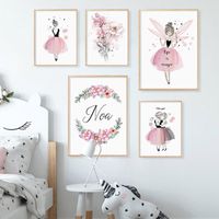 Paintings Watercolor Pink Custom Name Kawaii Girls Posters Floral Canvas Print Wall Art Picture For Kids Baby Bedroom Home DecorPaintings