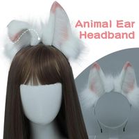 Máscaras de fiesta Mujeres Diadema blanca Fuera de piel Animal Ear Costplay Anime Plush Lindo cabello Halloween KC Lolita Accesorios Party PartyParty
